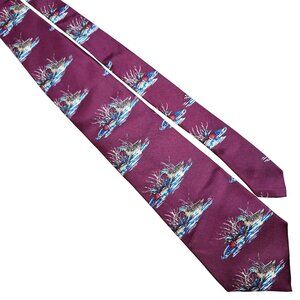 Ducks Unlimited Silk Necktie Maroon Mallard Duck Print Made In USA